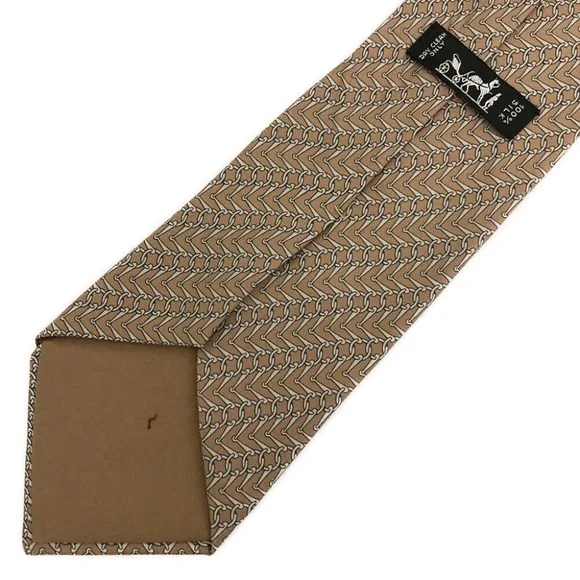 HERMÈS 100% SILK VINTAGE TIE tan and gray CHAIN